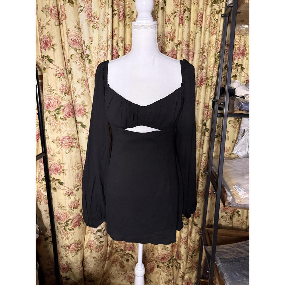 NWT! Rumer Black Long Sleeve Mia Mini Dress Linen XS